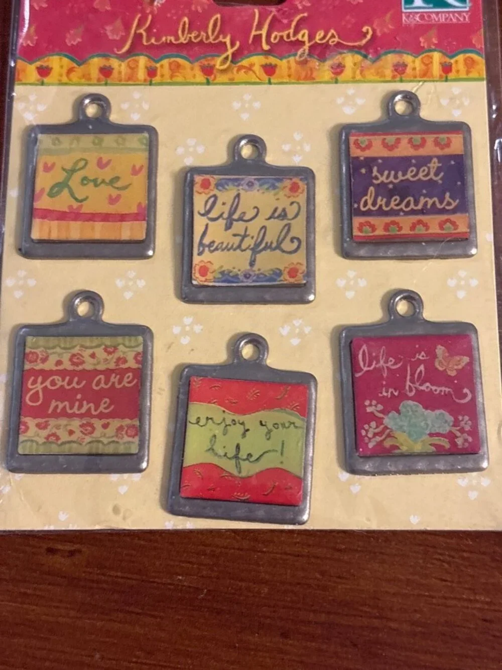 Vintage K&Co Kimberly Hodges Metal Art Square Charms Scrapbook Greeting Cards